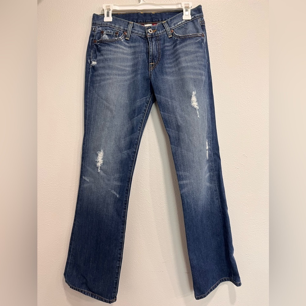 WOMENS LUCKY BRAND CLASSIC RIDER JEANS SZ 28/6 100% COTTON DISTRESSING STRT LEG